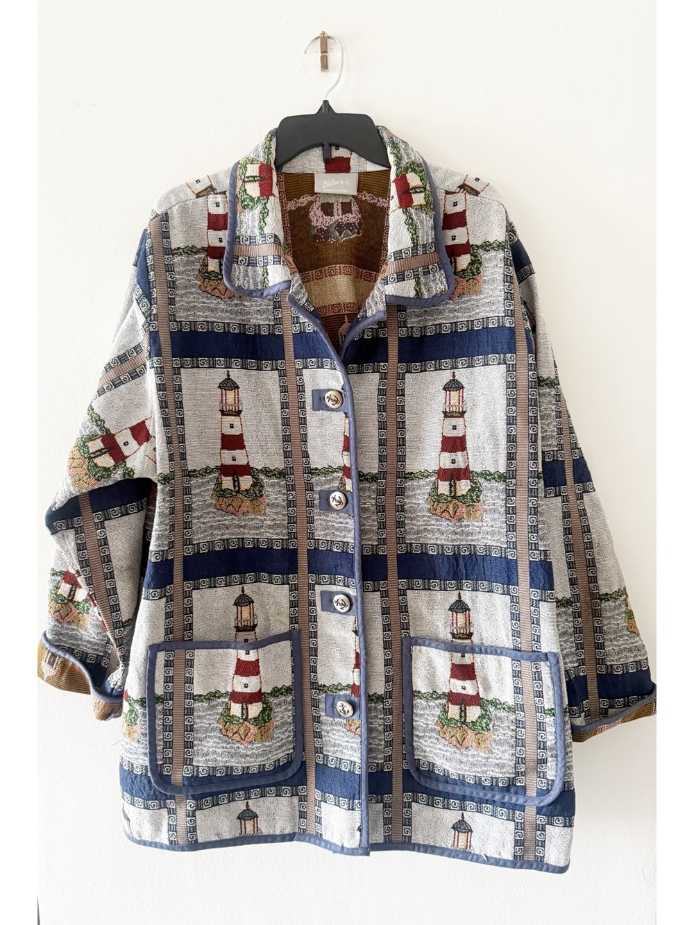 Vintage 90s Blair Needlepoint Lighthouse Jacket Size 2XL